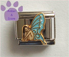 Beautiful Fairy with Blue Glitter Wings Italian Charm
