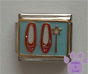 Dorothy's Red Jewelled Shoes and Wand Italian Charm