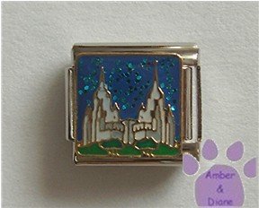 Fairy Castle Italian Charm on blue glitter