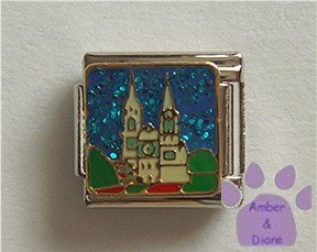 Fairy Tale Castle Italian Charm on blue glitter