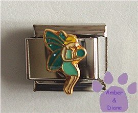 Lovely Fairy with Teal Glitter Wings Italian Charm