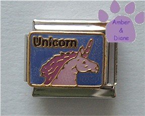 Unicorn Italian Charm Lavender with Lilac Mane and Horn on Blue