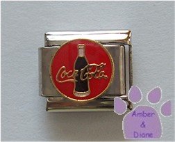 Bottle of Coca Cola Italian Charm on a red enamel disc