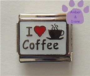 I love (red heart) Coffee Italian Charm on white enamel