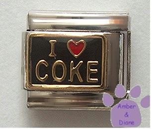 I love (red heart) COKE Italian Charm on black background