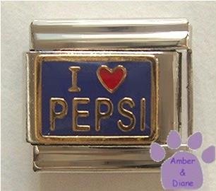 I love (red heart) PEPSI Italian Charm on blue background