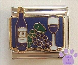 Wine Bottle and Stemmed Wine Glass Italian Charm deep blue back