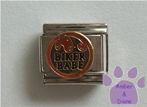 Biker Babe Italian Charm on gold tone background