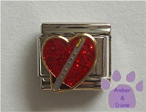 Flute on a Large Red Glitter Heart Italian Charm