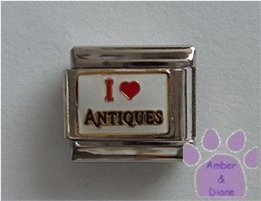 I Love (red heart) ANTIQUES Italian Charm on white