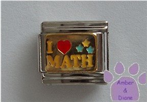 I Love (red heart) Math Italian Charm on gold tone