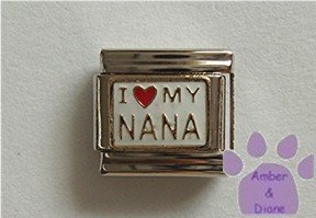 I love (red heart) MY NANA Italian Charm on white enamel