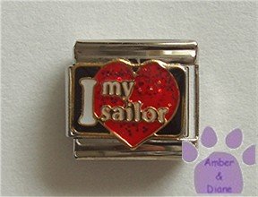 I love my sailor Italian Charm on a big red glitter heart