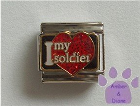 I love my soldier Italian Charm on a big red glitter heart