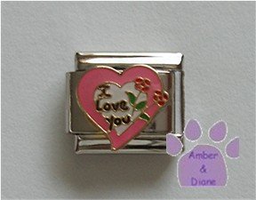 I Love You Italian Charm inside a pink heart with flowers