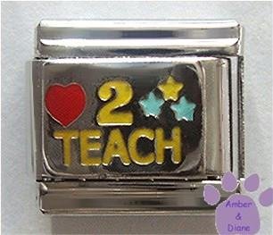 Love (red heart) 2 TEACH Italian Charm on silver tone