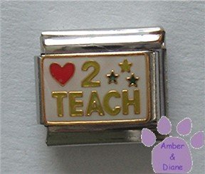 Love (red heart) 2 TEACH Italian Charm on white enamel