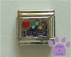 Love (red heart) Math Italian Charm with 1 X 2 is 2