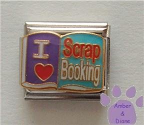 I Love (heart) Scrap Booking Italian Charm on an Open Scrap Book
