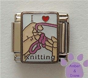 I Love (red heart) Knitting Italian Charm with Hands & Yarn