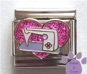Love Sewing Machine Italian Charm Pink Glitter Heart