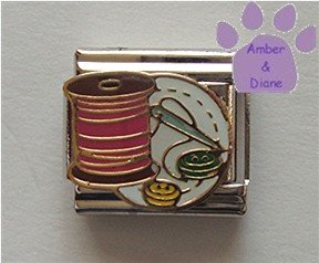 Needle and Thread with Buttons Italian Charm for a Seamstress