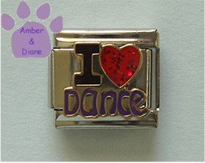 I Love Dance Italian Charm with red glitter enamel heart