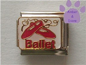 Ballet Italian Charm on white enamel with pink Ballet Slippers