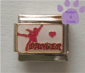 Dancer Italian Charm on white enamel with pink Heart & Dancer