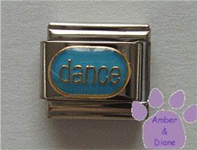 dance Italian Charm gold tone on blue enamel oval disc