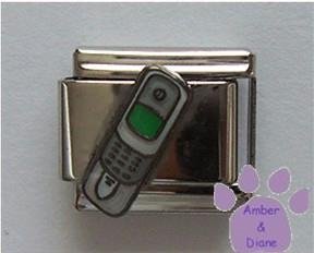 Cell Phone Italian Charm silver-gray with green screen