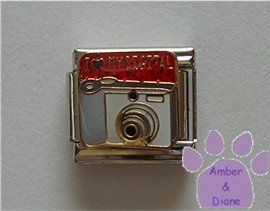 I love (red heart) MY DIGITAL Italian Charm Camera red glitter