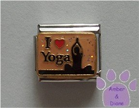 I Love Yoga Italian Charm Woman in Yoga Position red heart