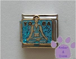 YOGA Italian Charm Woman in Yoga Position on blue Glitter