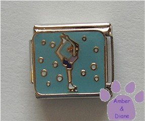 Figure Skater Posing Italian Charm on sky blue background