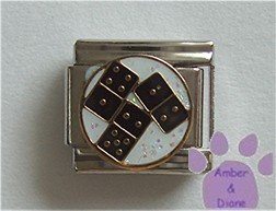 Game of Dominoes Italian Charm on a white glitter disc