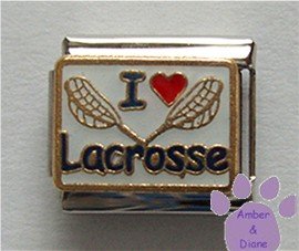 I love (red heart) Lacrosse Italian Charm with Lacrosse Sticks