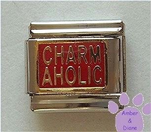 CHARMAHOLIC Italian Charm goldtone on red background
