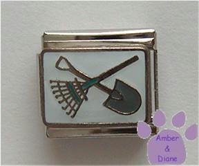 Rake and Shovel Italian Charm for Spring and Summer Gardening