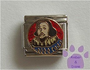 William Shakespeare Italian Charm on a red glitter disc