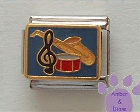 Musical Instruments Italian Charm SAX, DRUM, and TREBLE CLEF