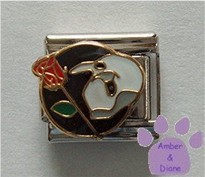 Phantom of the Opera Italian Charm with Mask and Red Rose