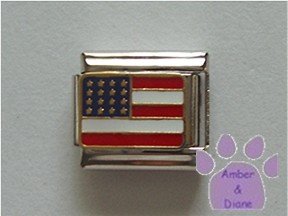 American Flag Italian Charm United States of America in goldtone