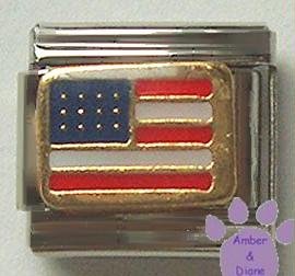 American Flag Italian Charm United States of America, goldtone