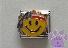 American Smiley Face Italian Charm wearing a flag bandanna
