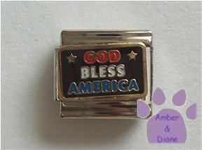 GOD BLESS AMERICA Italian Charm in red, white and blue