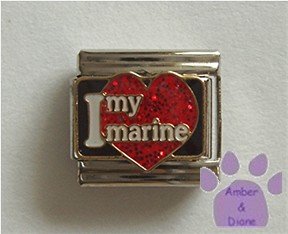 I love my marine Italian Charm on a big red glitter heart