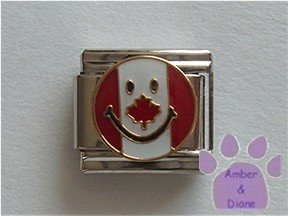 Canadian Smiley Face Flag Italian Charm with a maple leaf nose