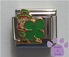 Leprechaun Behind a Shamrock Italian Charm