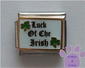 Luck of The Irish Italian Charm with two Lucky Green Shamrocks